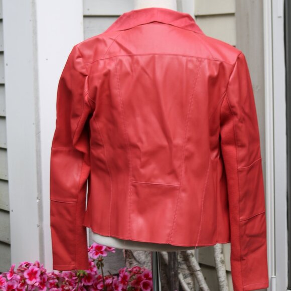 Bagatelle Salmon Coral Faux Vegan Leather Wide Collar Open Short Jacket Sz SMALL - Picture 5 of 7